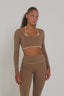 The empower HER Long Sleeve, Layered Bra, Top, Brown, SHE & HERS, sport top