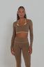 The empower HER Long Sleeve, Layered Bra, Top, Brown, SHE & HERS, sport top