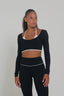 The empower HER Long Sleeve, Layered Bra, Top, Black, SHE & HERS, sport top